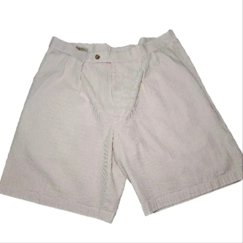 Peter Millar Mens Cotton Tan And Beige Striped Casual Short 35